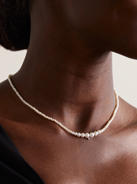 Image of Necklaces. Product name - 18-karat Gold, Pearl And Diamond Necklace in Multi colour by brand - Persée