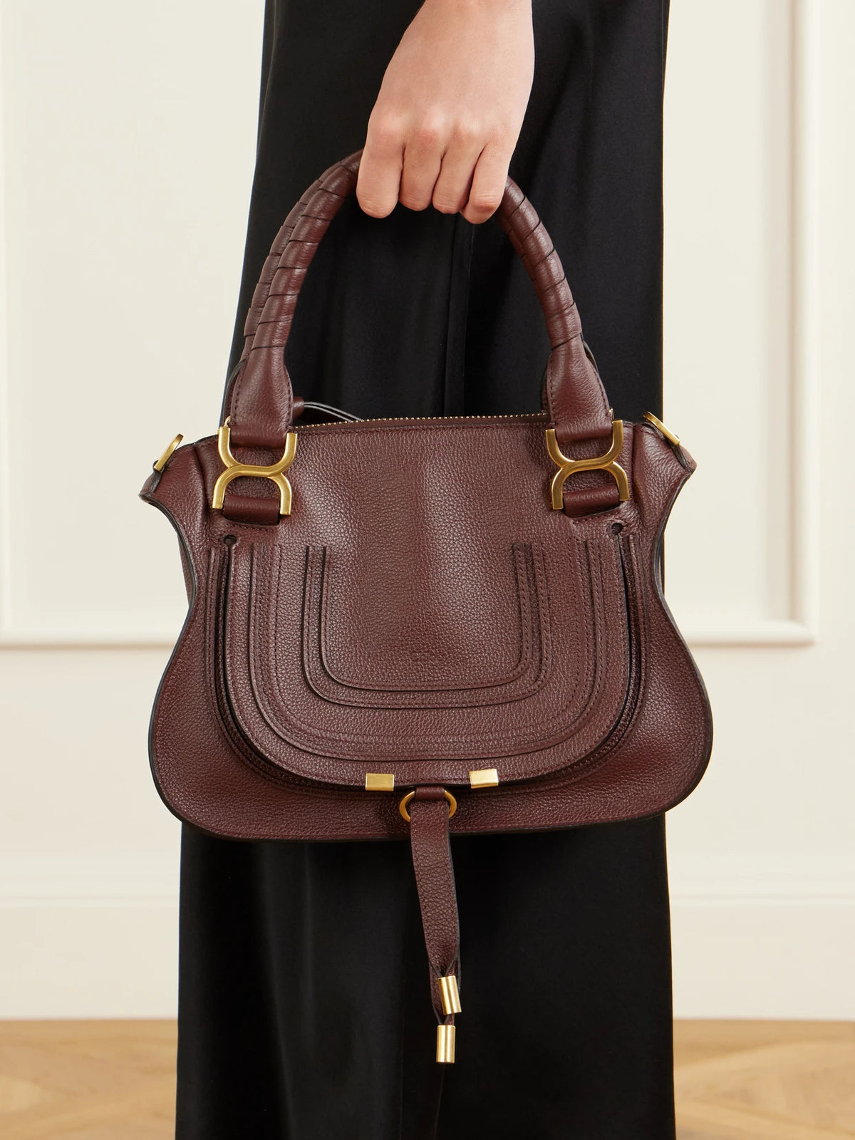 Image of Bags. Product name - Marcie Medium Textured-leather Tote in Brown colour by brand - Chloé