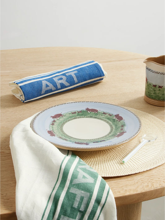 Image of Tableware. Product name - Neilly Set Of Three Striped Linen Napkins in Off-white colour by brand - JW Anderson