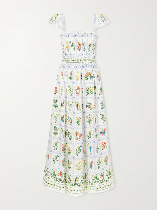 Image of Dresses. Product name - Tropical Porcelain Printed Cotton-poplin Maxi Dress in White colour by brand - Farm Rio