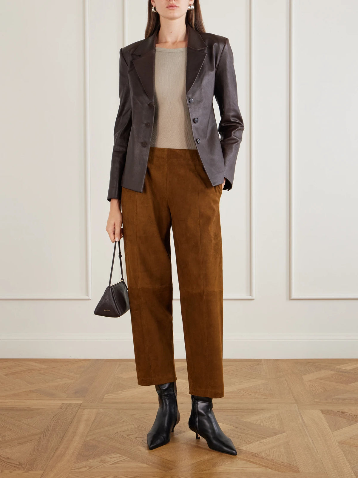 Image of Coats & Jackets. Product name - Helly Leather Blazer in Chocolate colour by brand - STOULS