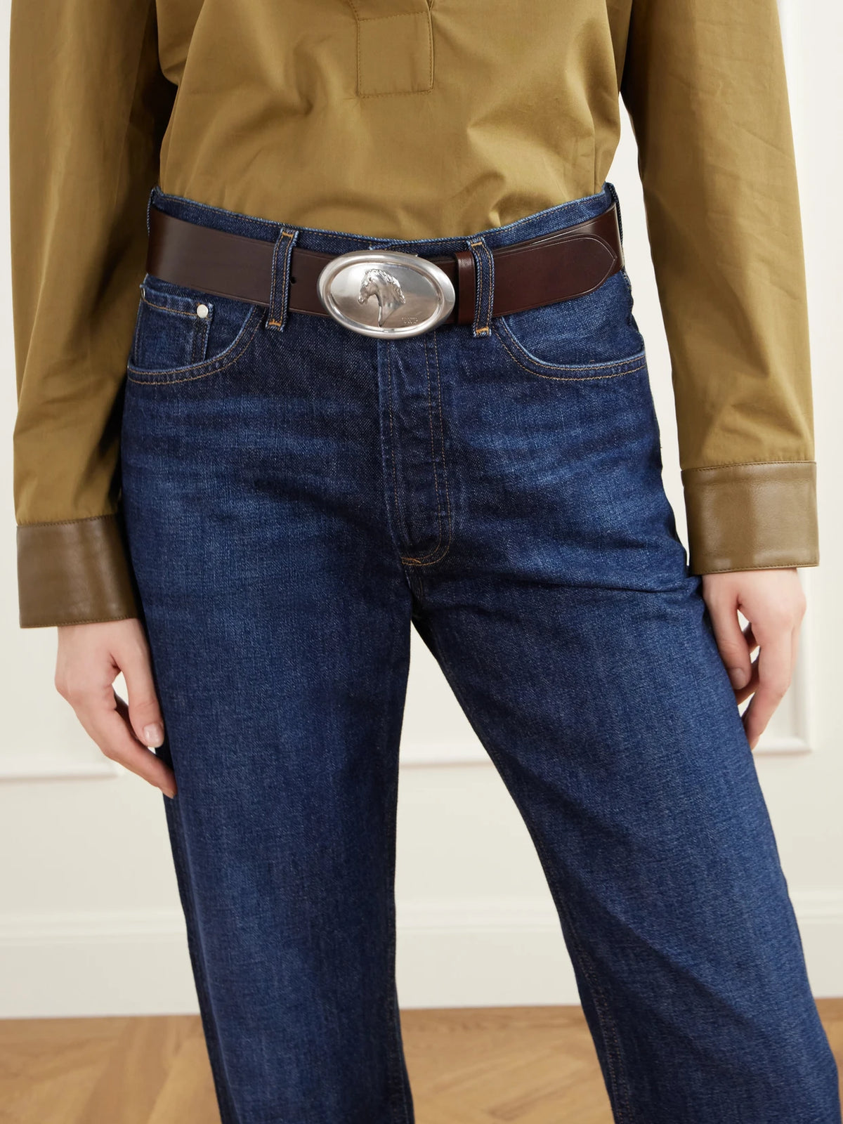 Image of Belts. Product name - Buckle Bunny Leather Belt in Brown colour by brand - TWP