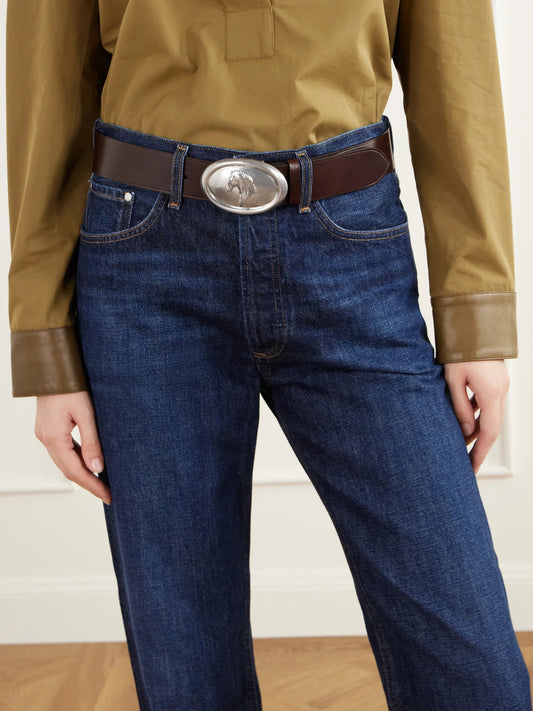 Image of Belts. Product name - Buckle Bunny Leather Belt in Brown colour by brand - TWP