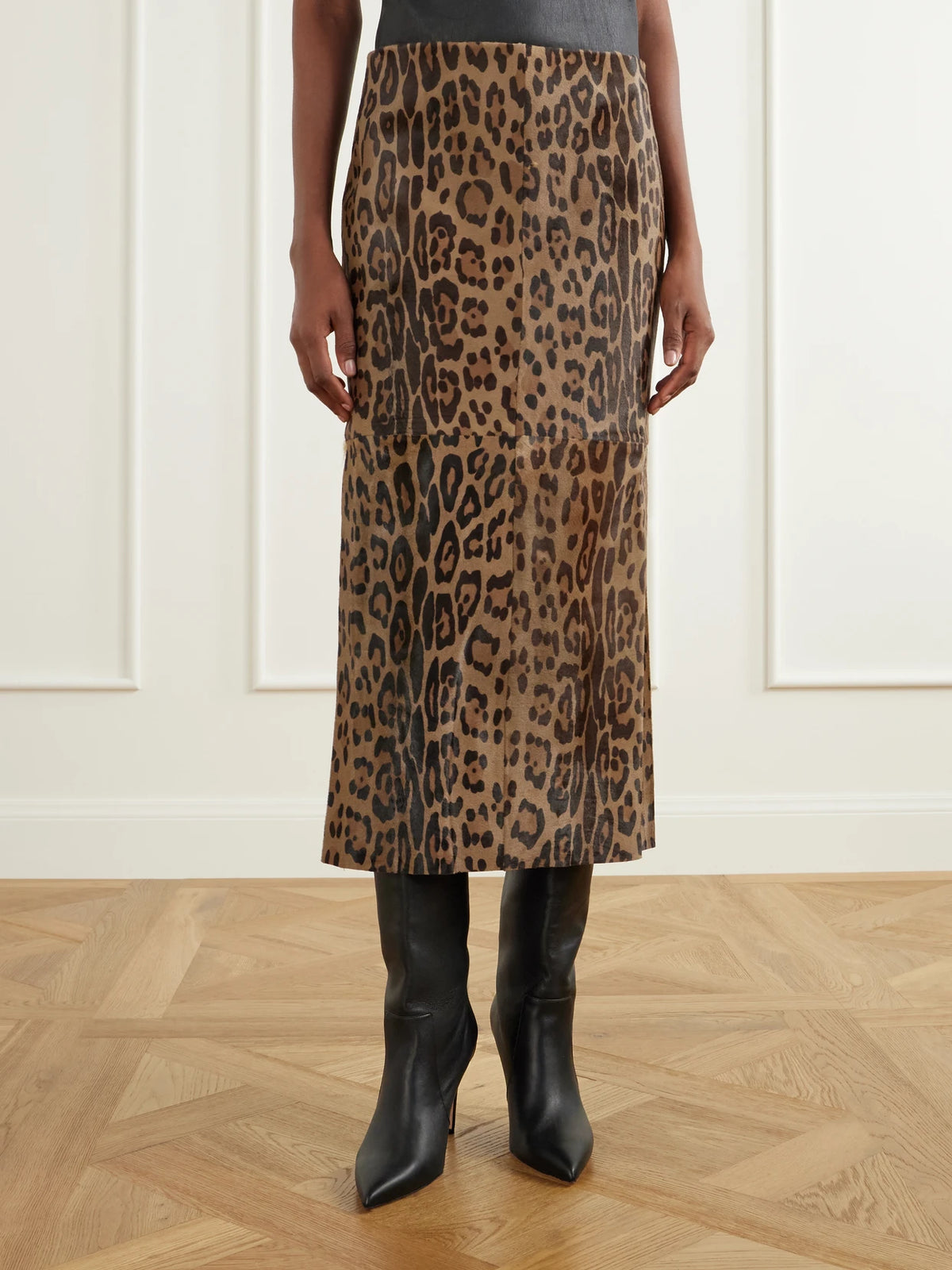 STOULS Winona Leopard-print Calf Hair Midi Skirt