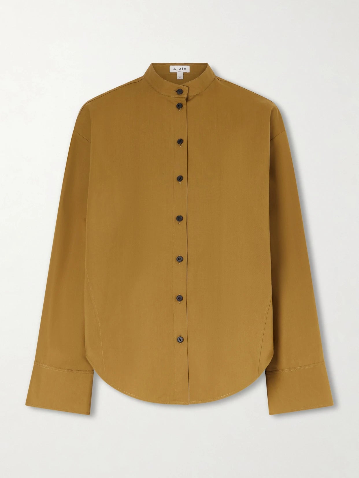 Image of a model wearing Tops. Product name - Oversized Cotton-poplin Shirt in Brown colour by brand - Alaïa
