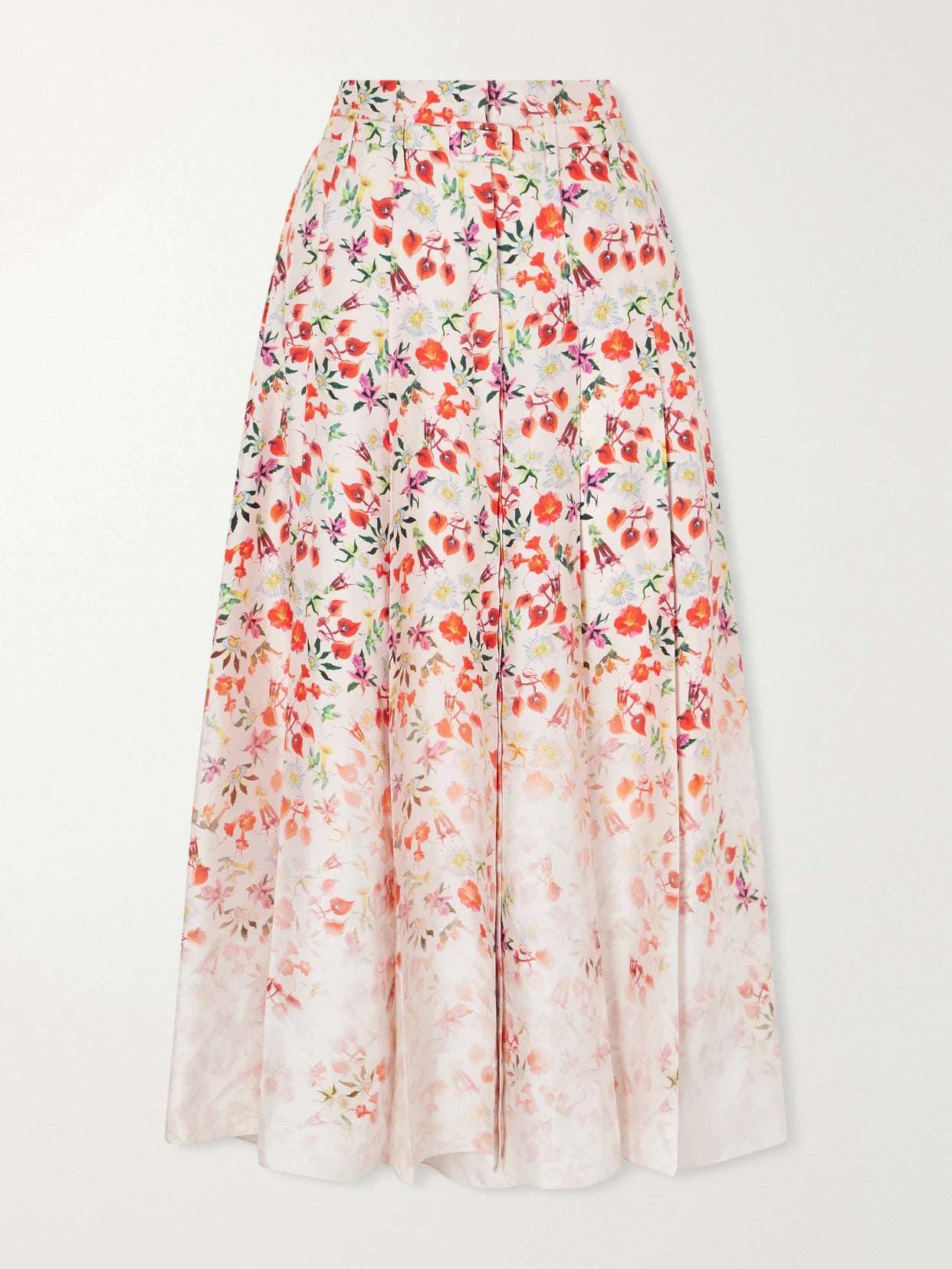Dugald Floral-print Belted Pleated Silk Maxi Skirt