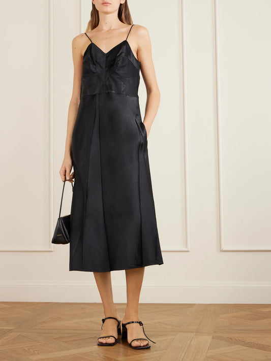Image of Dresses. Product name - Fia Satin Midi Dress in Black colour by brand - Calvin Klein Collection
