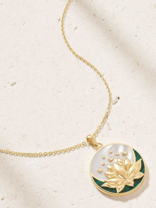 Lotus Moon 18-karat Gold Multi-stone Necklace