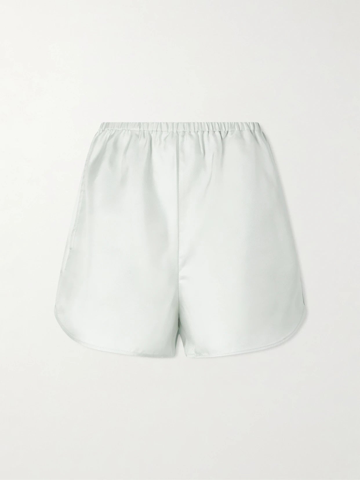 Image of a model wearing Shorts. Product name - Cabo Silk-twill Shorts in Light blue colour by brand - Loulou de Saison