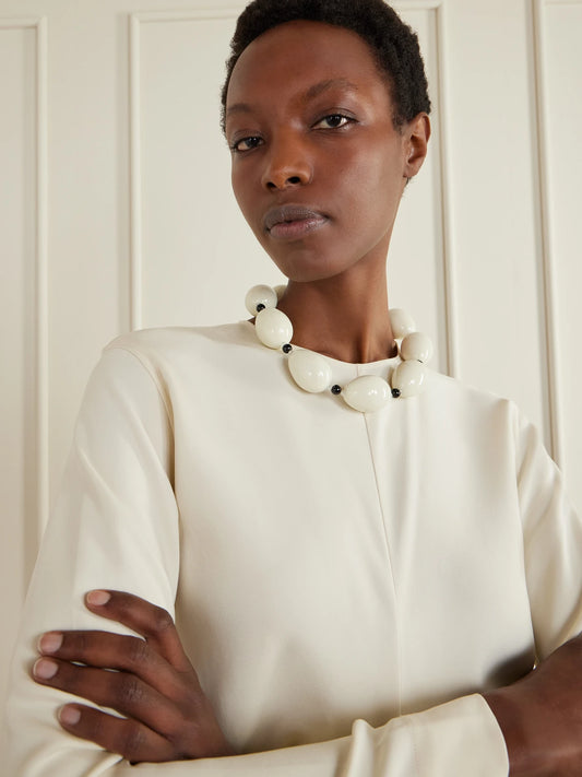 Image of Jewelry. Product name - Host Egg Silver, Porcelain And Quartz Necklace in White colour by brand - Gohar World