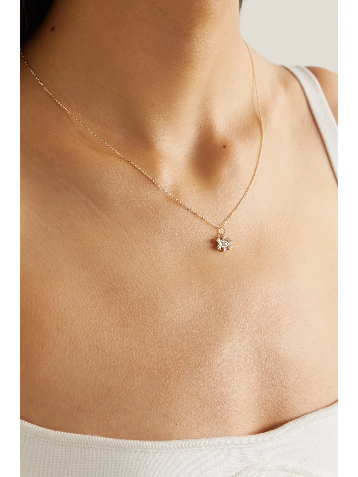 Image of Necklaces. Product name - Small Eye 14-karat Gold Diamond Necklace in Multi colour by brand - Sydney Evan