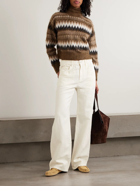 Image of a model wearing Pants. Product name - Bead-embellished Cotton And Linen-blend Wide-leg Pants in White colour by brand - Brunello Cucinelli