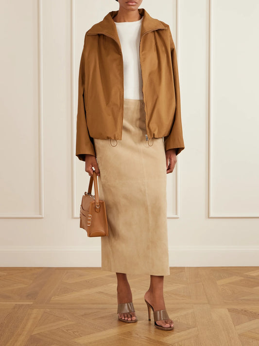 Image of Coats & Jackets. Product name - François Cotton-blend Canvas Jacket in Camel colour by brand - Nour Hammour