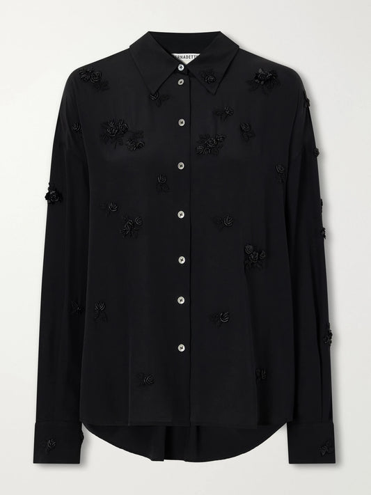 BERNADETTE Everett Floral-embellished Silk Shirt