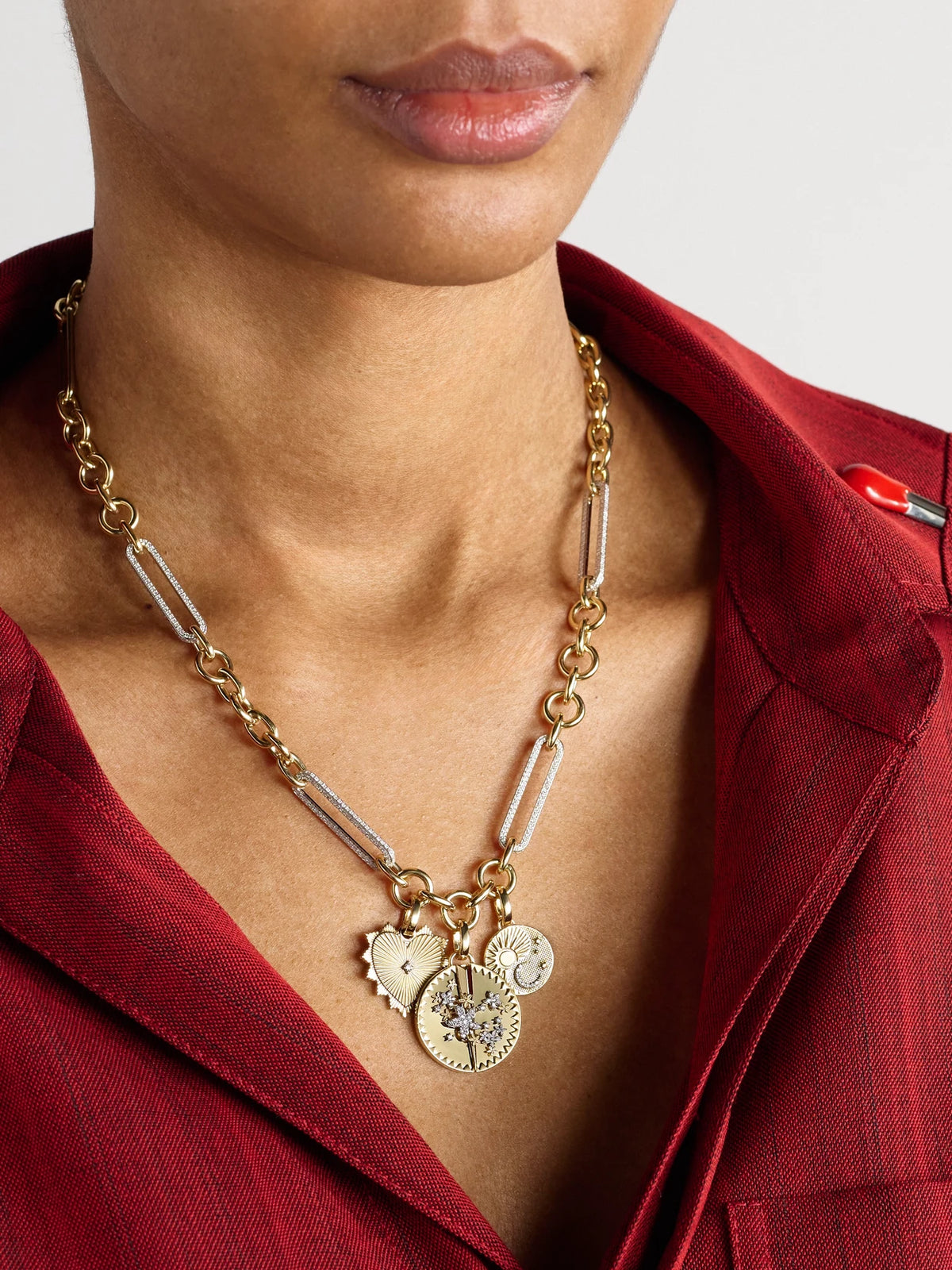 Image of Necklaces. Product name - Resilience, Balance And Radiating Heart 18-karat Yellow And White Gold Diamond Necklace in Multi colour by brand - FoundRae