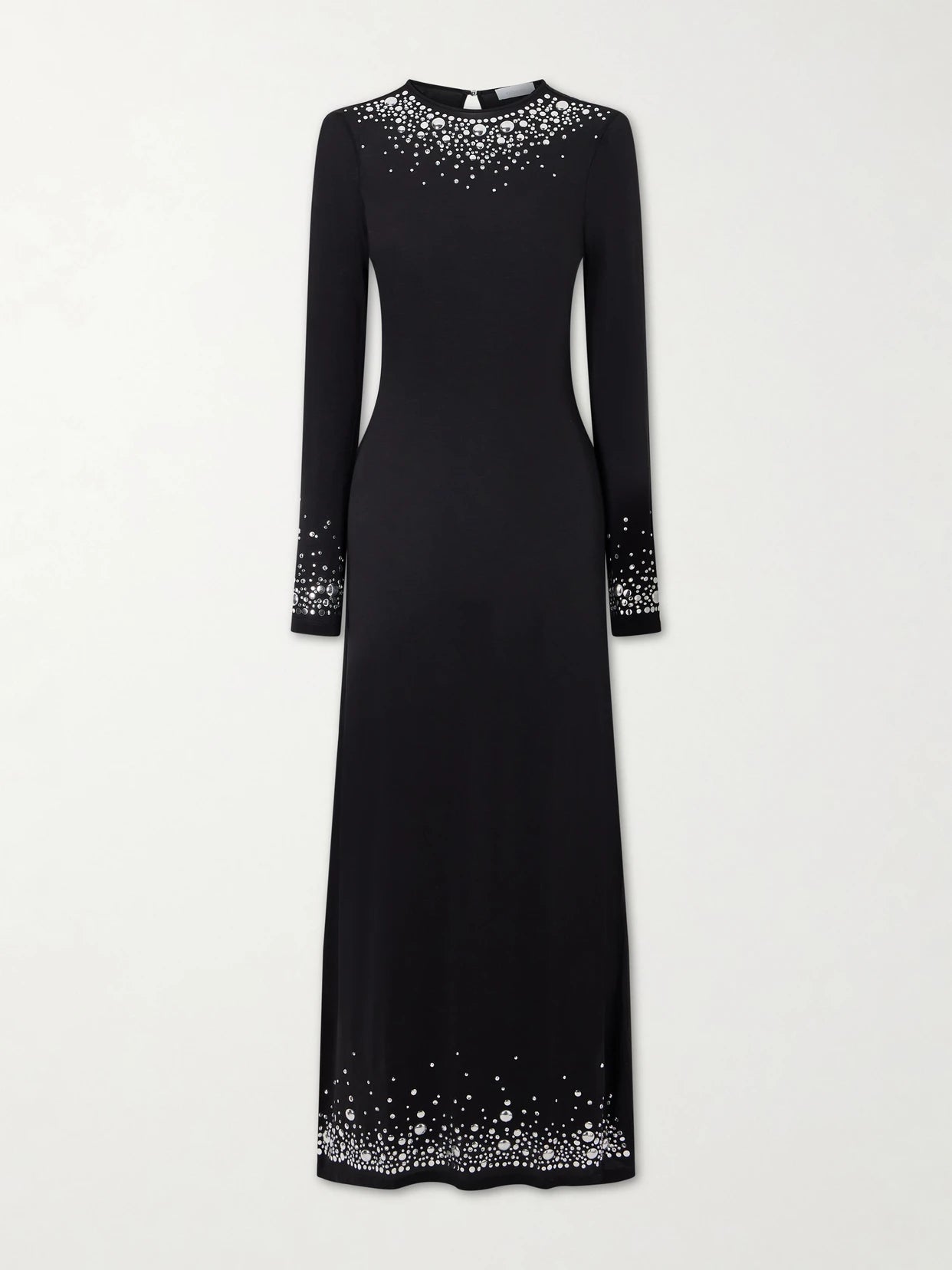Image of Dresses. Product name - Embellished Jersey Maxi Dress in Black colour by brand - RABANNE