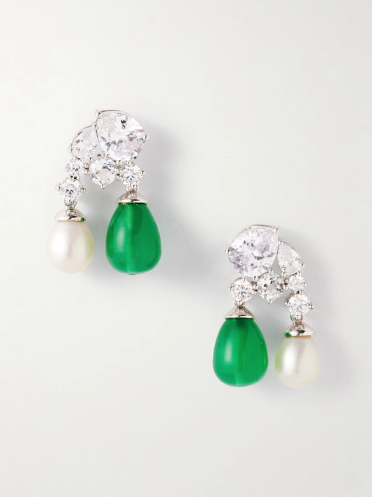 Rhodium-plated, Cubic Zirconia, Resin And Pearl Earrings