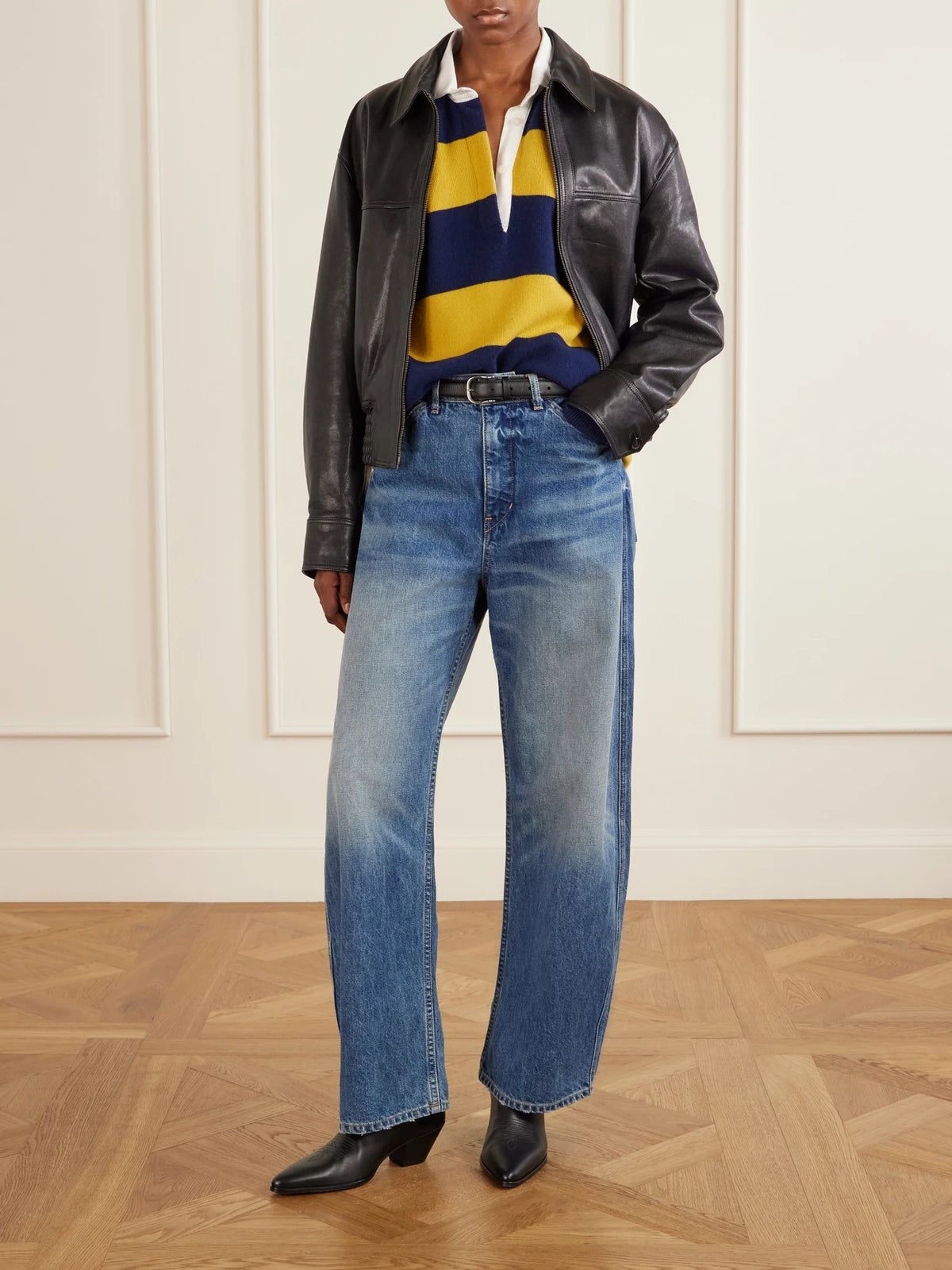 Image of Jeans. Product name - Tribeca Mid-rise Barrel-leg Jeans in Mid denim colour by brand - Nili Lotan