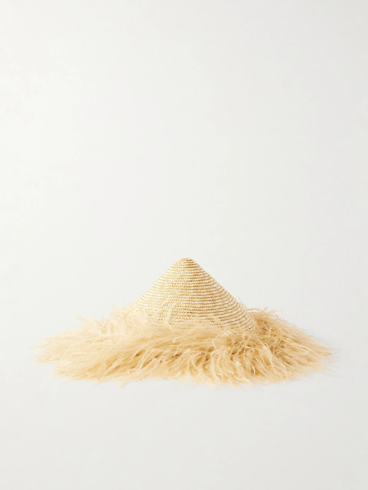 Harriet Feather-trimmed Woven Raffia Sunhat
