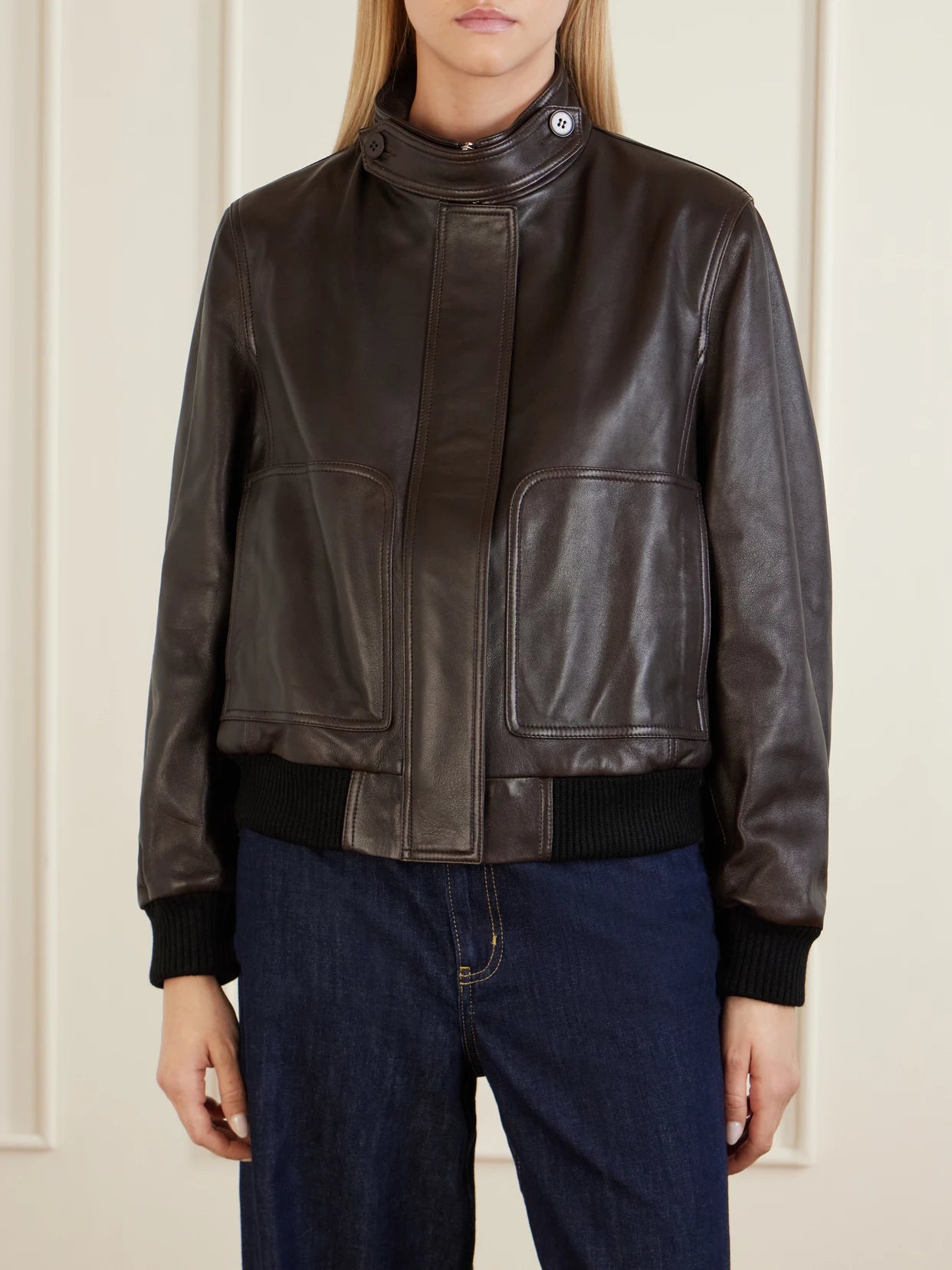 Rios Ribbed Leather Bomber Jacket