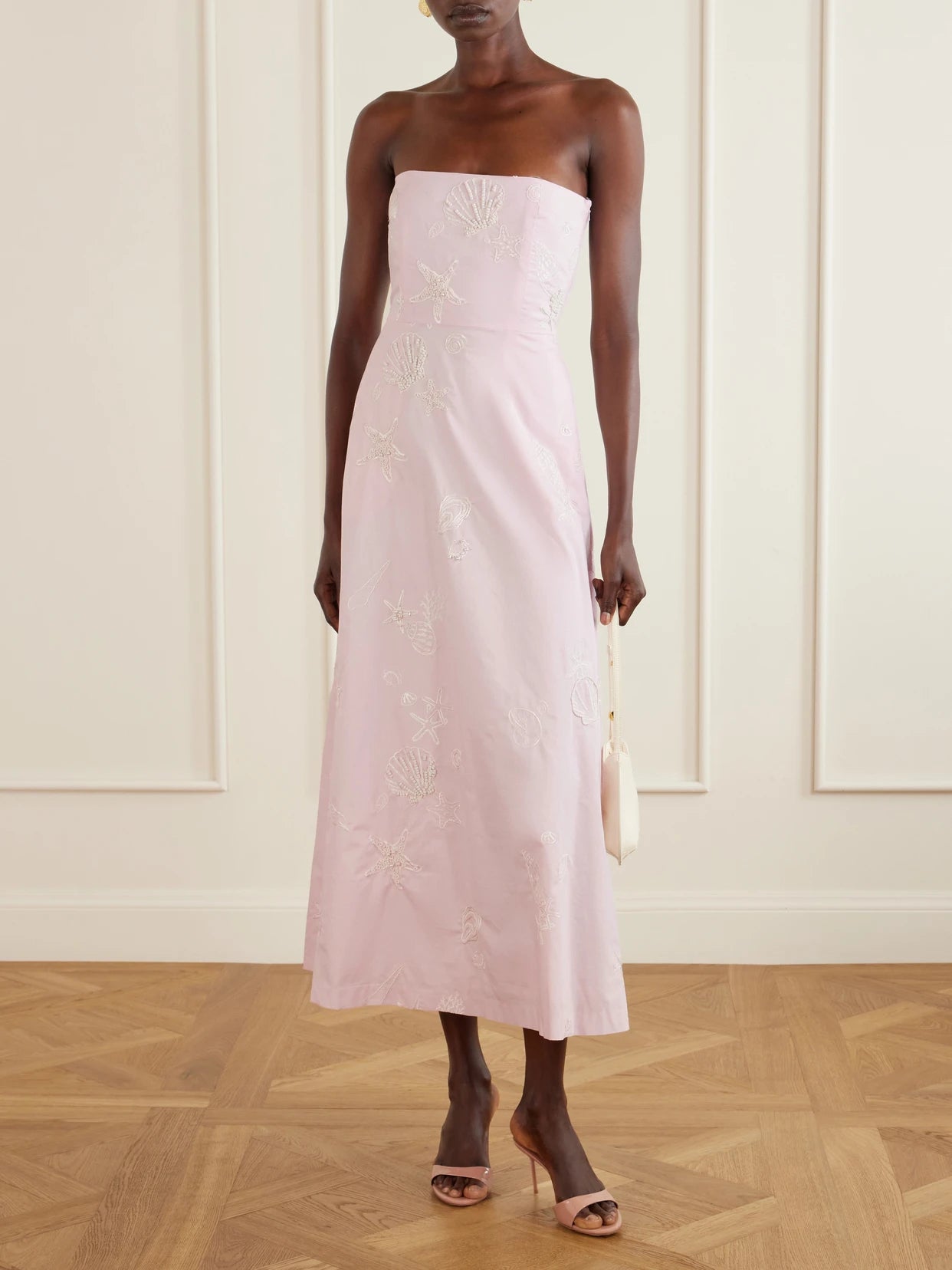 Image of Dresses. Product name - Odette Cotton Embroidered Dress in Pink colour by brand - BERNADETTE
