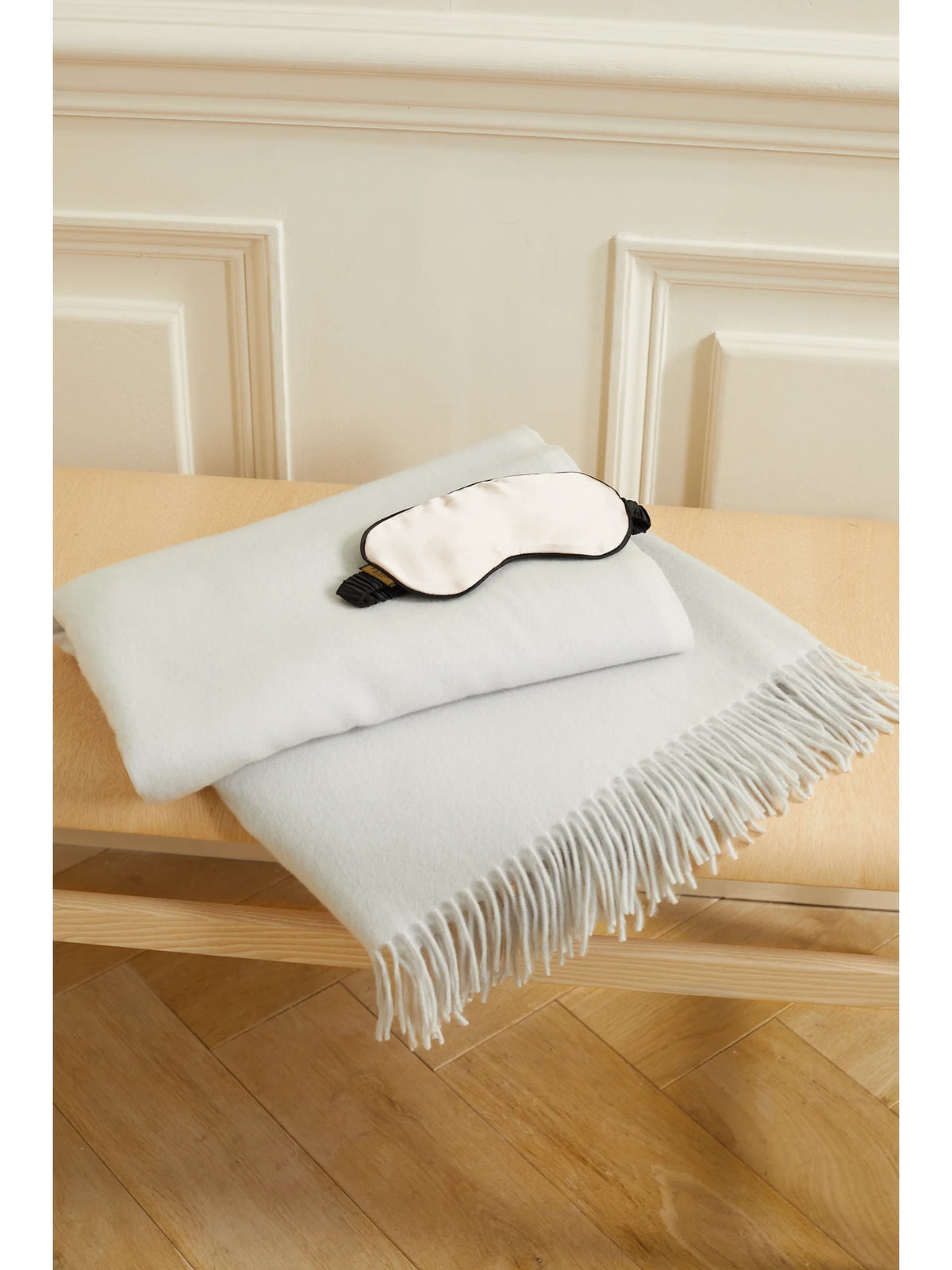 Image of Chair & Sofa Cushions. Product name - Fringed Cashmere Travel Blanket in Ecru colour by brand - Brunello Cucinelli
