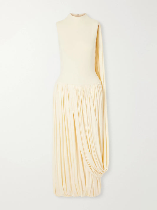 Abadia Asymmetric Draped Stretch Bamboo-jersey Midi Dress