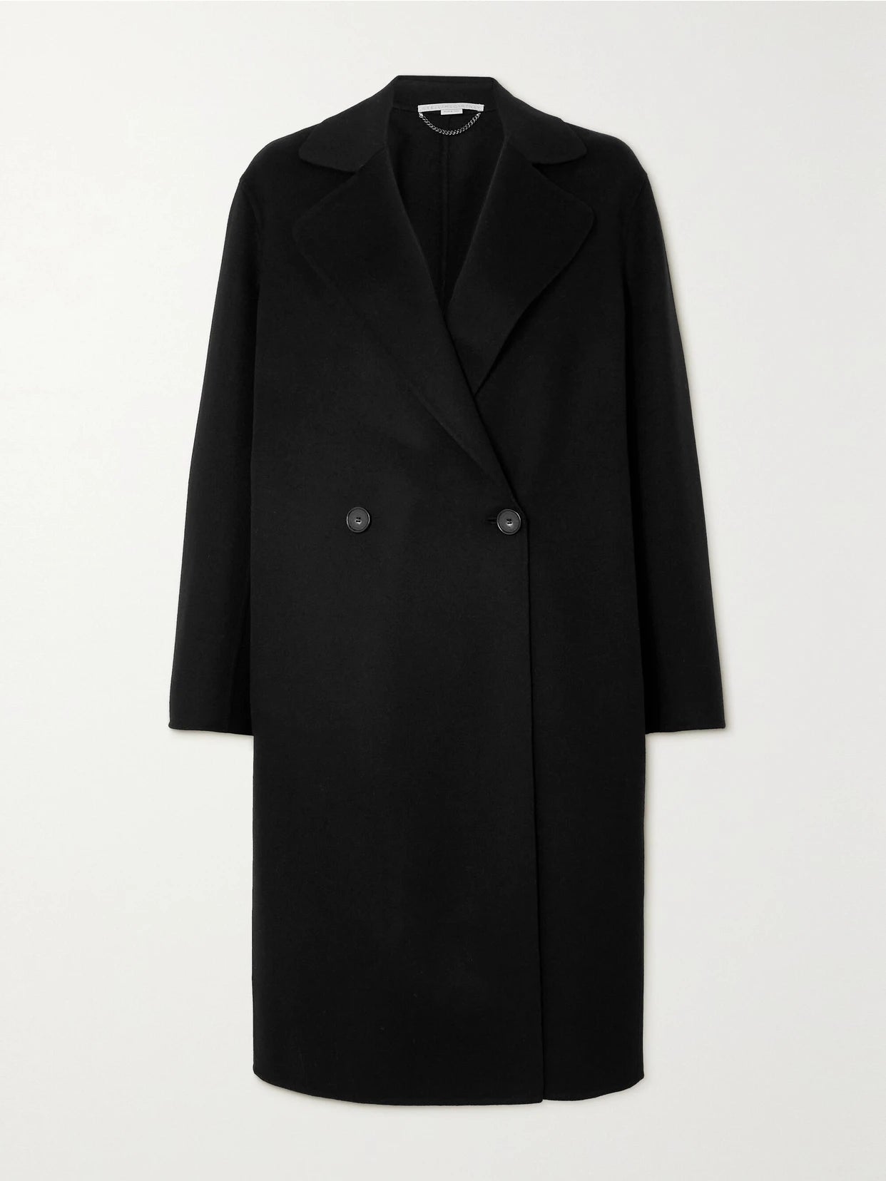 Image of Coats & Jackets. Product name - Iconic Double-breasted Wool Coat in Black colour by brand - Stella McCartney