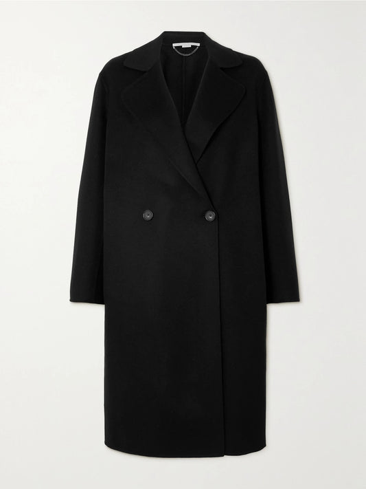 Image of Coats & Jackets. Product name - Iconic Double-breasted Wool Coat in Black colour by brand - Stella McCartney