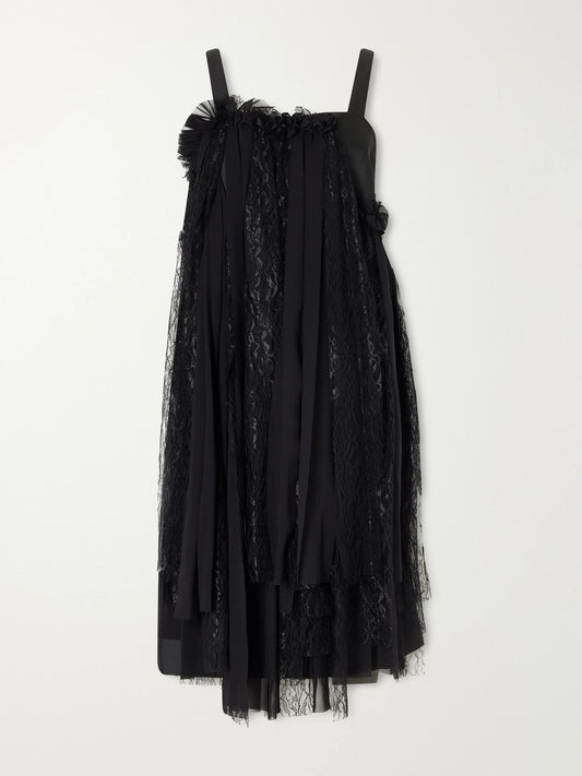 Comme des Garçons Ruffled Lace And Chiffon-trimmed Drill Midi Dress