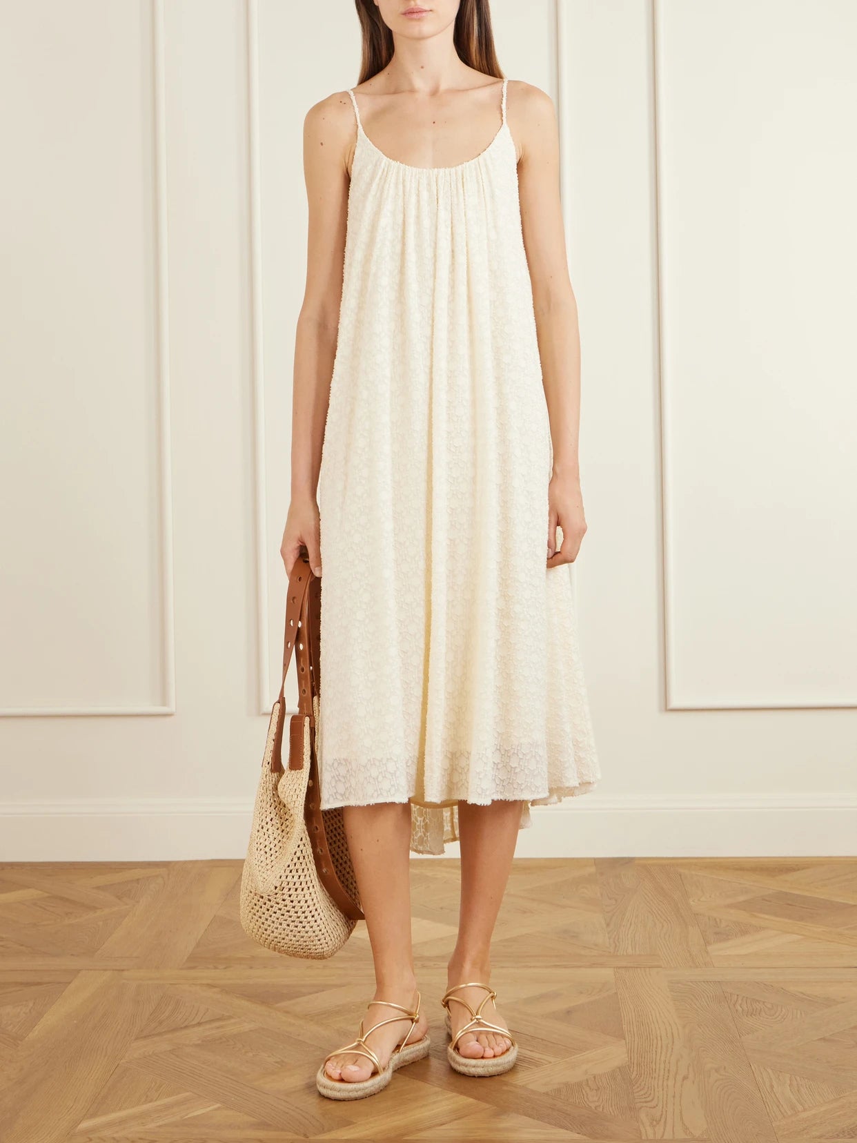 Image of Dresses. Product name - Confidentielle Draped Silk And Cotton-blend Coverup in Cream colour by brand - Eres