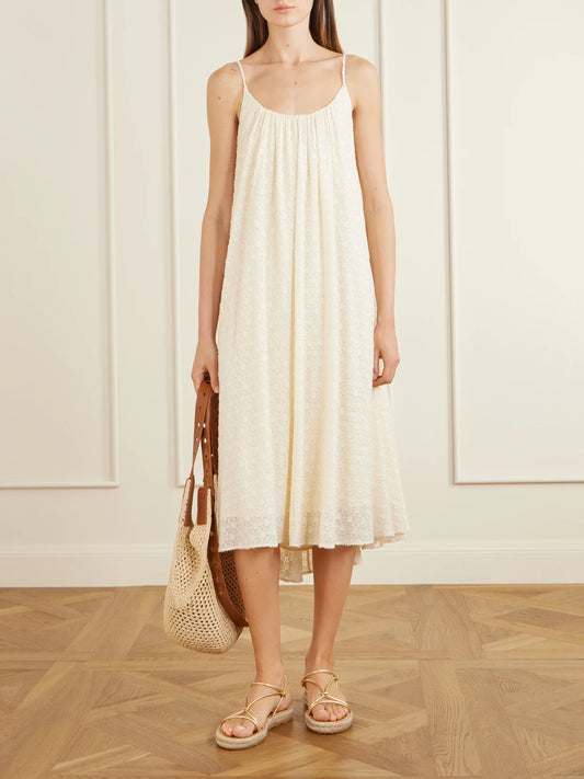 Image of Dresses. Product name - Confidentielle Draped Silk And Cotton-blend Coverup in Cream colour by brand - Eres