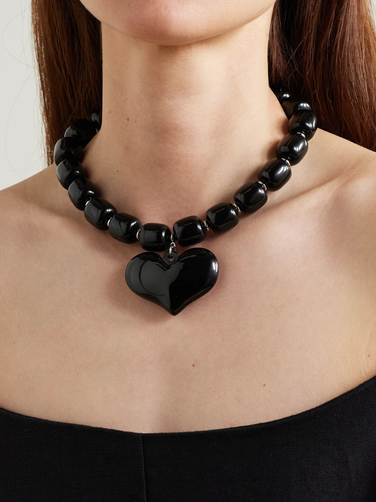Image of Necklaces. Product name - Amore Silver-tone Resin Necklace in Black colour by brand - Julietta