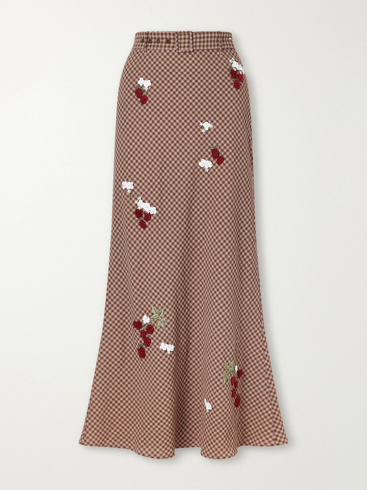 BERNADETTE Chuck Belted Bead-embellished Checked Wool Maxi Skirt