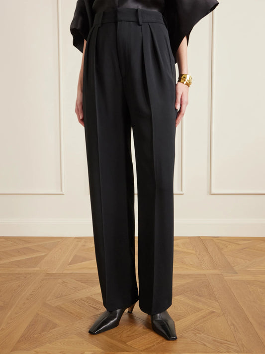 Aiden Pleated Cady Straight-leg Pants