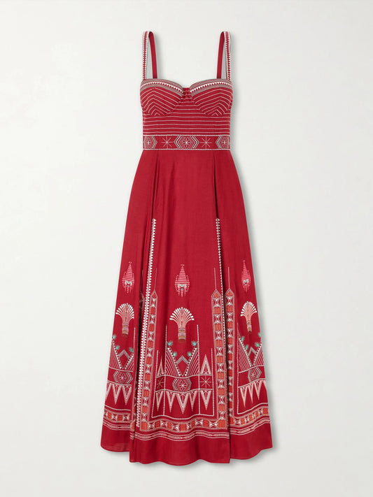 Image of Dresses. Product name - Elida Embroidered Linen And Cotton-blend Maxi Dress in Multi colour by brand - Emporio Sirenuse