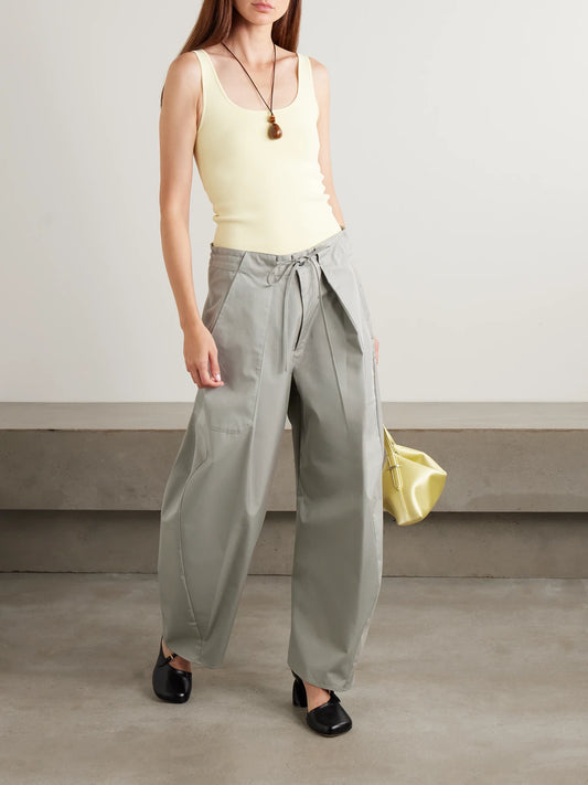 Image of Jeans. Product name - Clemence Pleated Cotton-blend Twill Barrel-leg Pants in Gray colour by brand - KALLMEYER