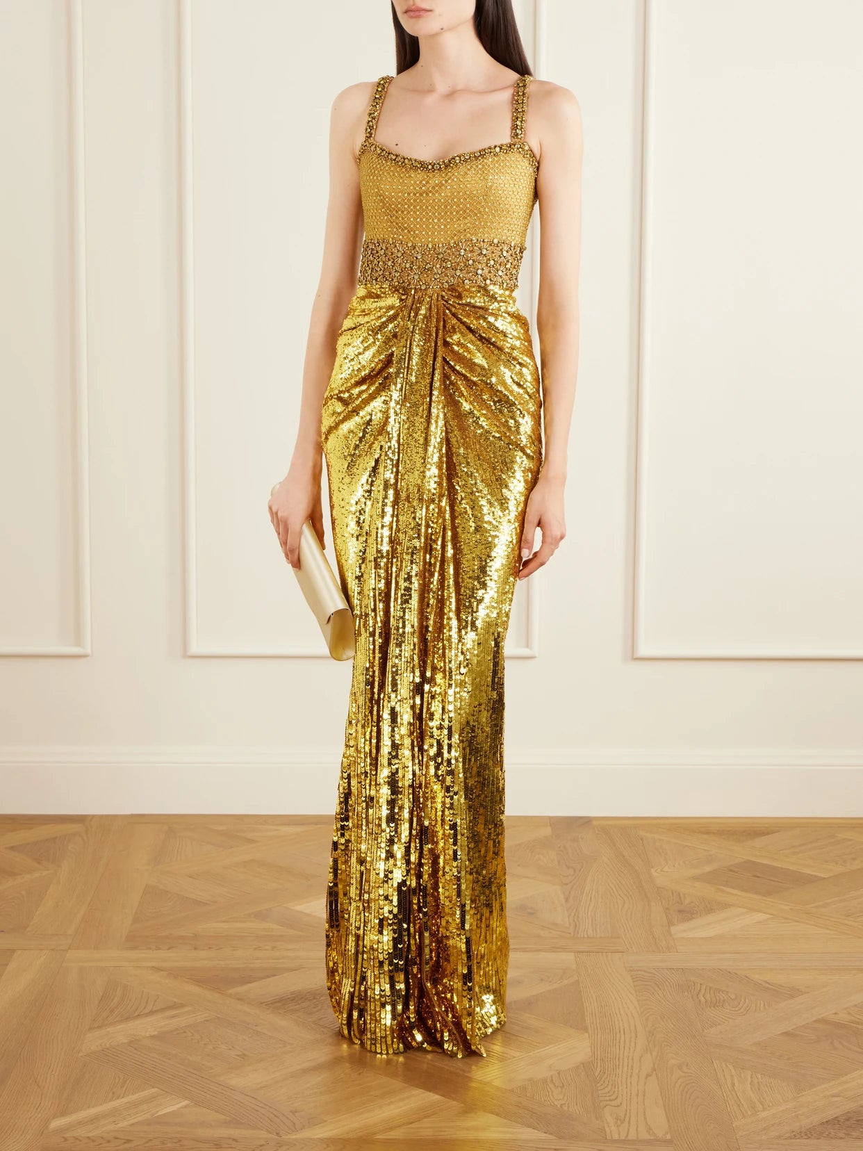 Image of Dresses. Product name - Only You Draped Embellished Tulle Gown in Copper colour by brand - Jenny Packham