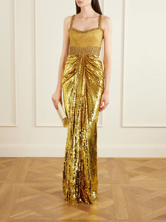 Image of Dresses. Product name - Only You Draped Embellished Tulle Gown in Copper colour by brand - Jenny Packham