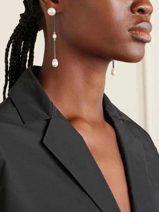 Image of Earrings. Product name - Medium Osiris Silver, Pearl And Glass Earrings in Black colour by brand - Sophie Buhai