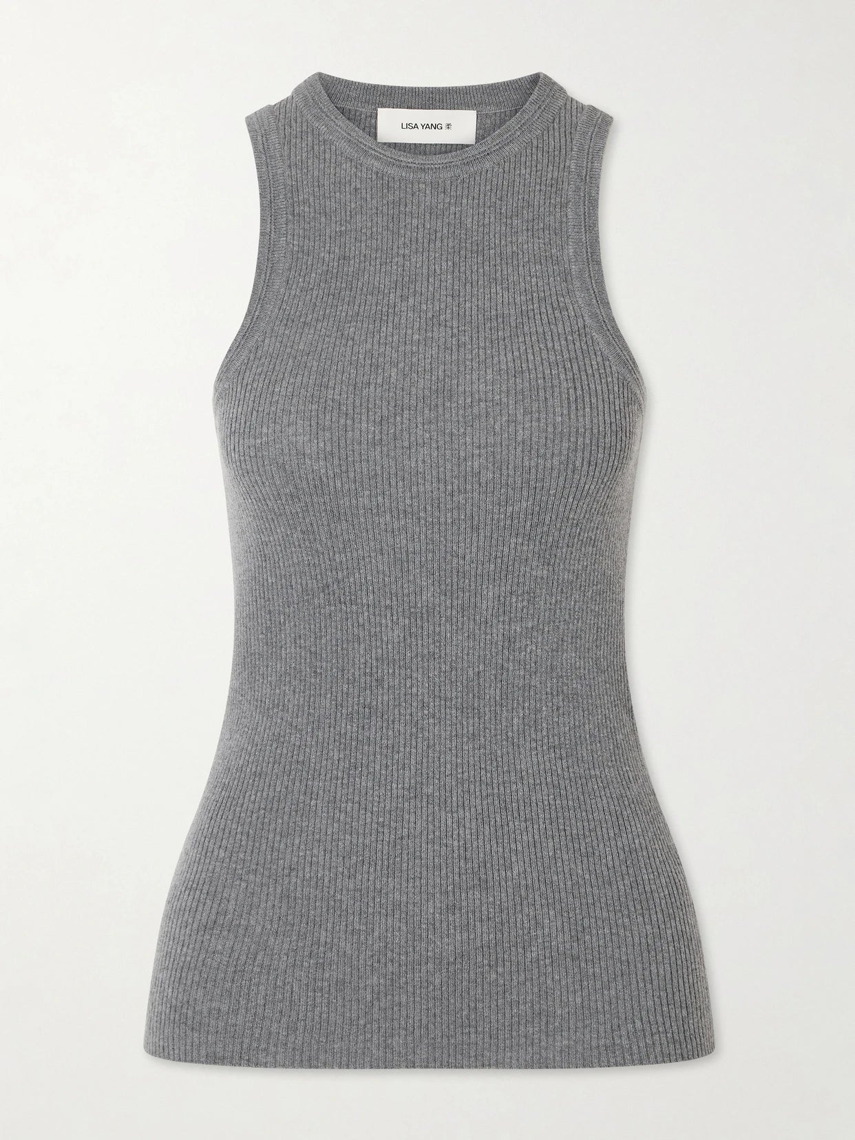 Image of a model wearing Tops. Product name - Amaya Cotton And Cashmere-blend Tank Top in Light gray colour by brand - LISA YANG