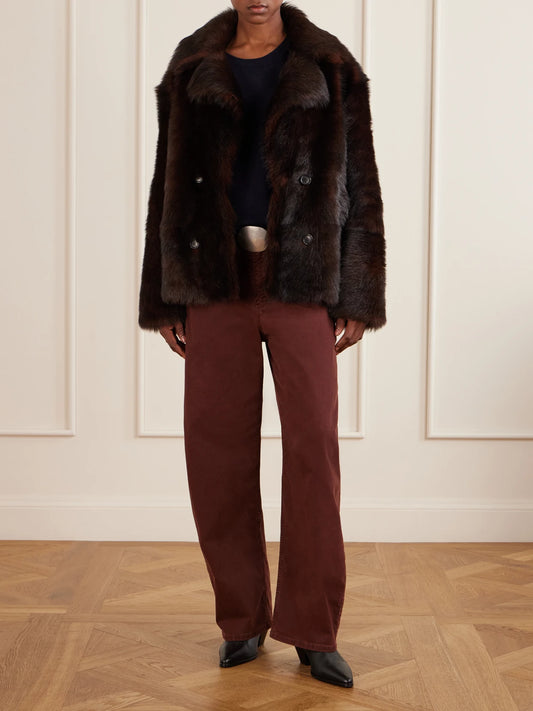 Image of Coats & Jackets. Product name - Cleophee Shearling Jacket in Dark brown colour by brand - Nili Lotan