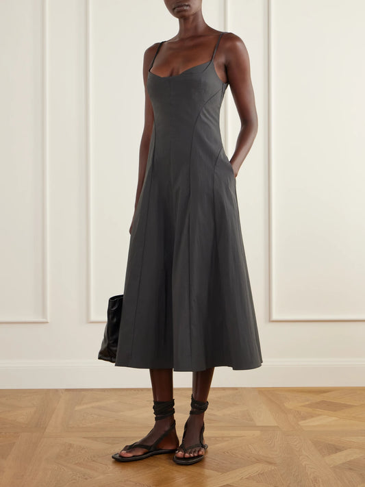 Image of Dresses. Product name - Paneled Shell Midi Dress in Charcoal colour by brand - ST. AGNI
