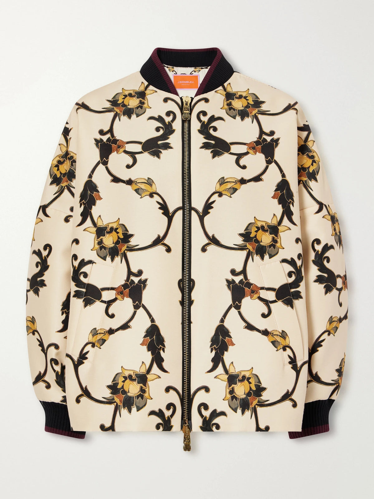 La DoubleJ Brooklyn Floral-print Rib-trimmed Wool-blend Cady Jacket