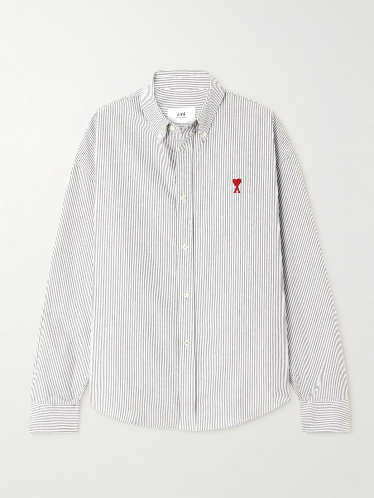 AMI PARIS Adc Embroidered Striped Cotton-poplin Shirt
