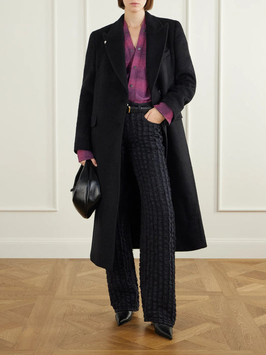 Image of Jeans. Product name - Star Bull Stripe Distressed High-waist Straight-leg Jeans in Black colour by brand - Haikure