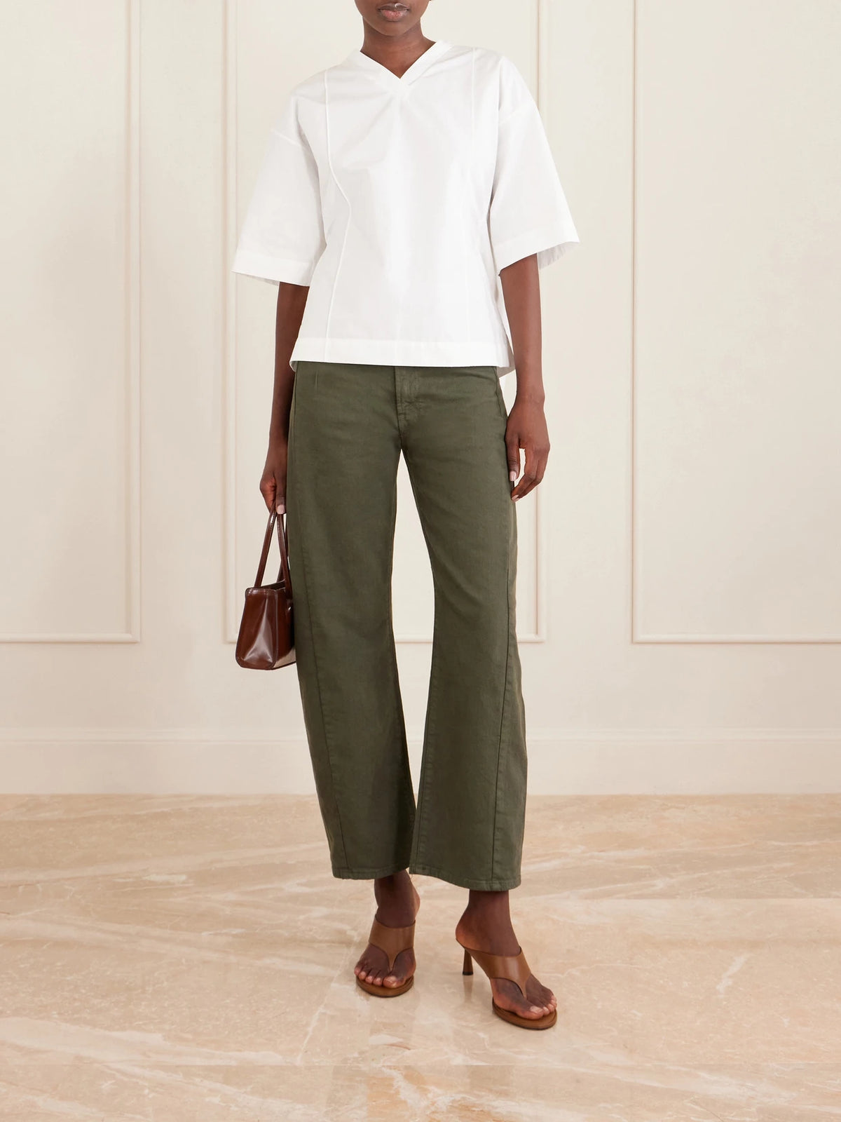 Image of Jeans. Product name - The Half Pipe Flood High-rise Wide-leg Jeans in Army green colour by brand - Mother
