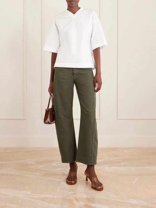 Image of Jeans. Product name - The Half Pipe Flood High-rise Wide-leg Jeans in Army green colour by brand - Mother