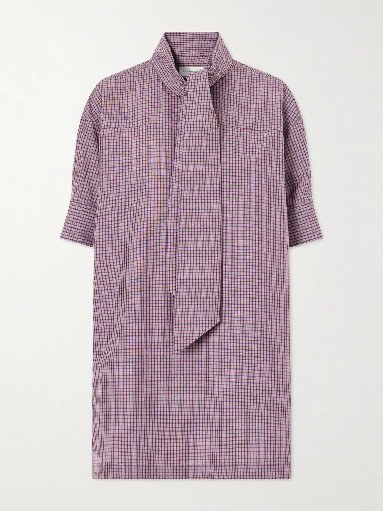 Tie-detailed Checked Cotton-poplin Blouse