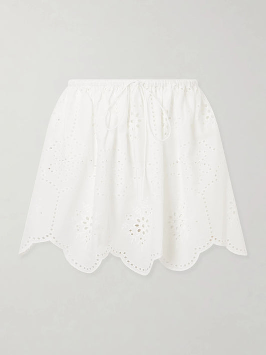 Scalloped Broderie Anglaise-trimmed Cotton Mini Skirt